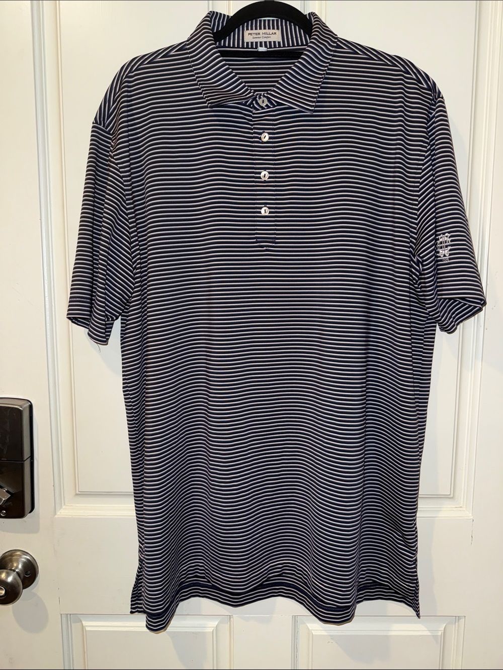 Peter Millar Navy and White Thin-Stripe Polo